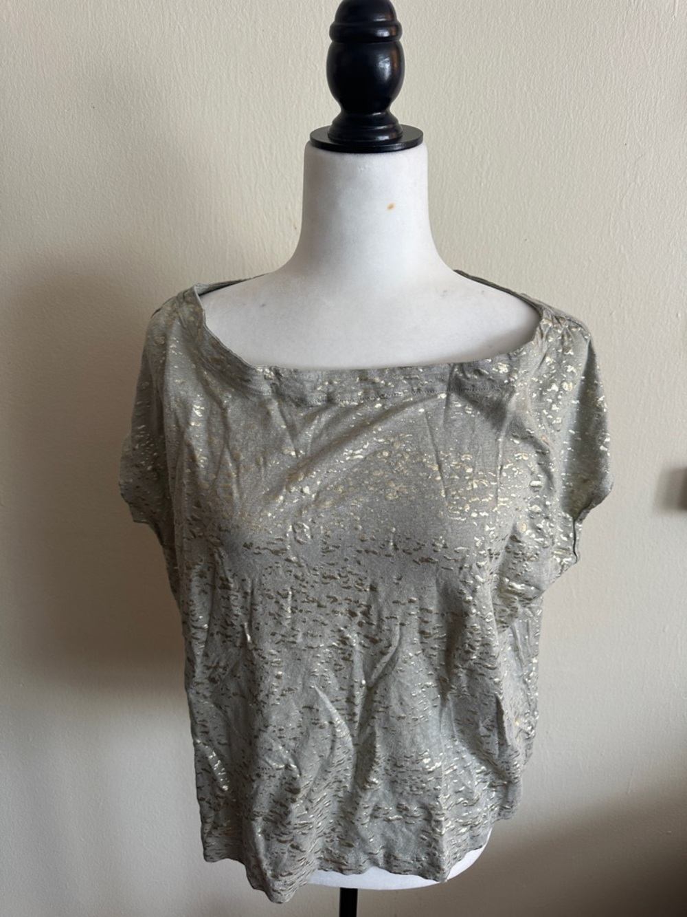 Foiled Boatneck Short Sleeve Top in Silver
